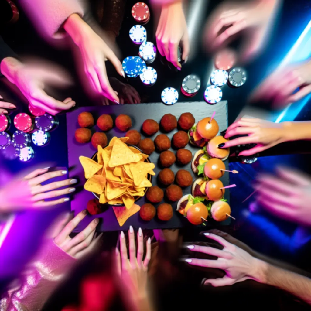 Schalen met bar bites om te delen tijdens poker