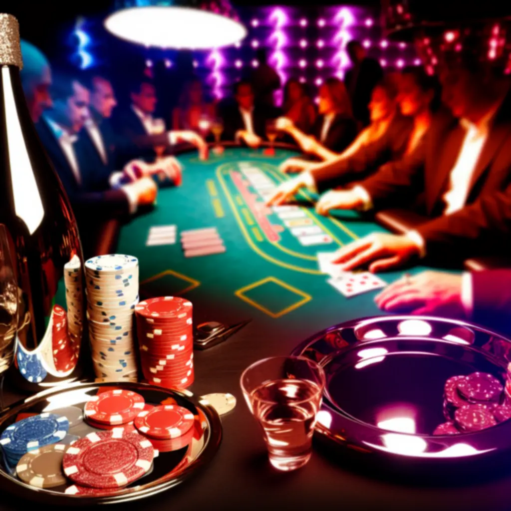 Nightlife tafelsetting bij BlackTableAMS met kaarten, chips en neonlicht.