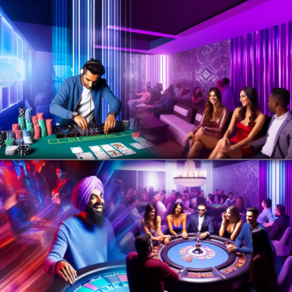 DJ en live entertainment tijdens een pokerevent in een moderne nightlife-setting.