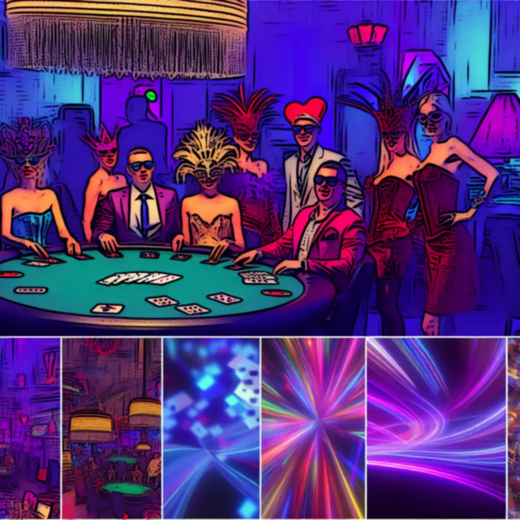 Thema pokeravond met neonverlichting, decor en verklede gasten